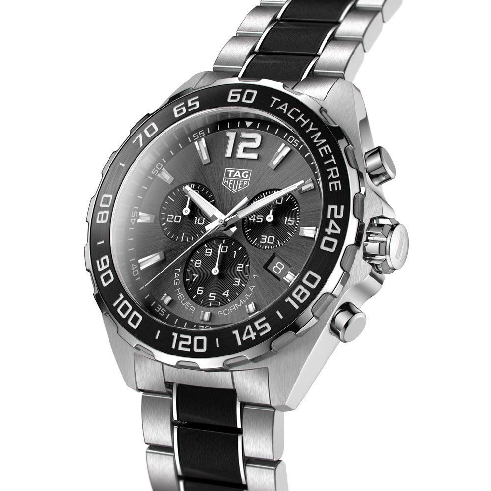 TAG Heuer Formula 1 43mm Grey Dial Steel & Ceramic Quartz Chronograph Gents Watch CAZ1011.BA0843