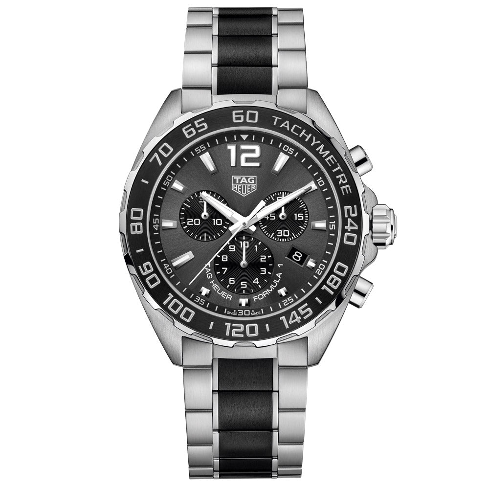 TAG Heuer Formula 1 43mm Grey Dial Steel & Ceramic Quartz Chronograph Gents Watch CAZ1011.BA0843