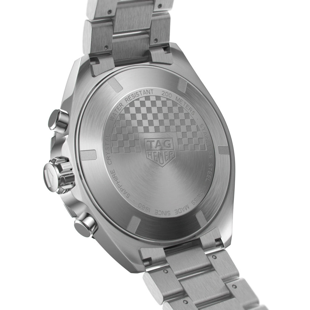 tag heuer formula 1 43mm blue dial chronograph quartz watch backside facing upright image