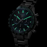 tag heuer carrera calibre heuer 02 chronograph 44mm green dial automatic gents watch in the dark view