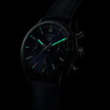 tag heuer carrera calibre th20-00 chronograph blue dial 39mm automatic gents watch in the dark shot