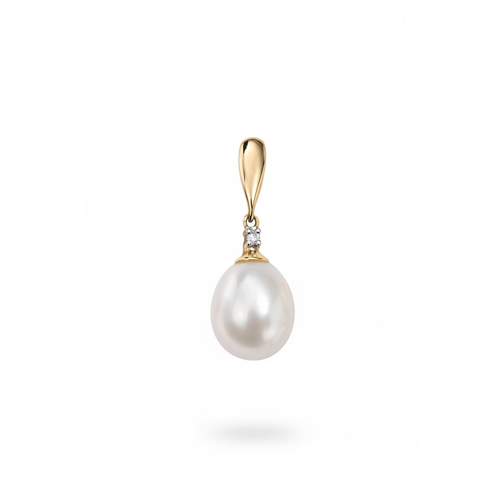 9ct Yellow Gold Pearl And Diamond Pendant Only GP758W