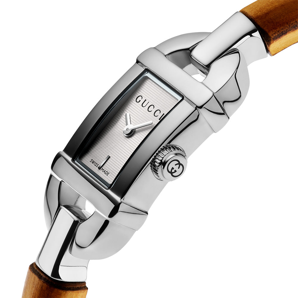 Gucci Bamboo Bangle 22mm Silver Dial Quartz Ladies Watch YA170502