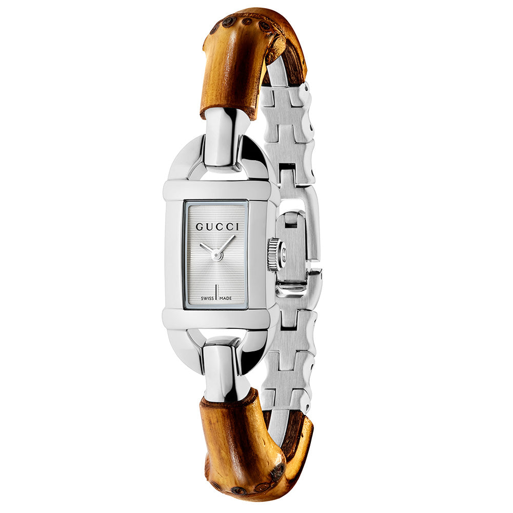 Gucci Bamboo Bangle 22mm Silver Dial Quartz Ladies Watch YA170502