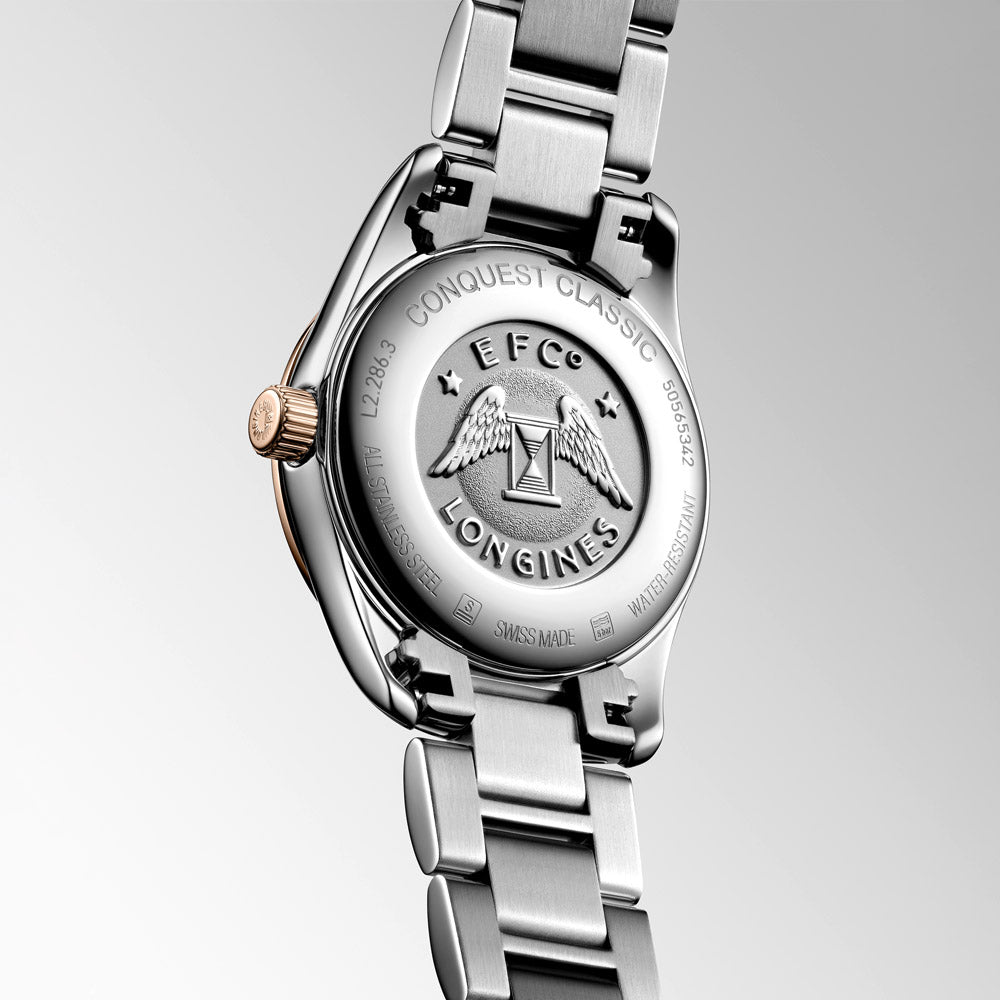 Longines Conquest Classic 29.5mm Silver Dial Red PVD Steel Ladies Quartz Watch L2.286.3.72.7