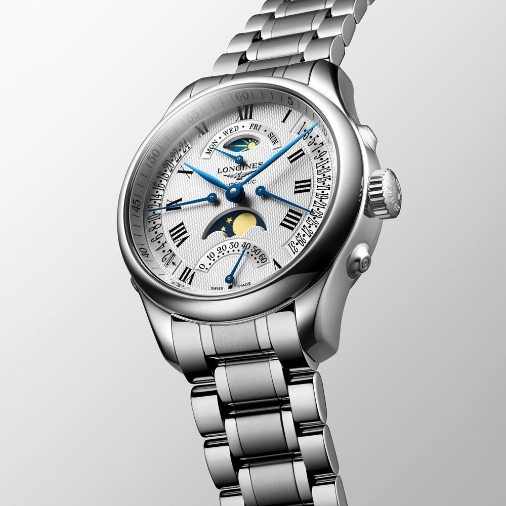 Longines Master Collection 41mm Silver Dial Day Date Moonphase Second Time Zone Automatic Gents Watch L2.738.4.71.6