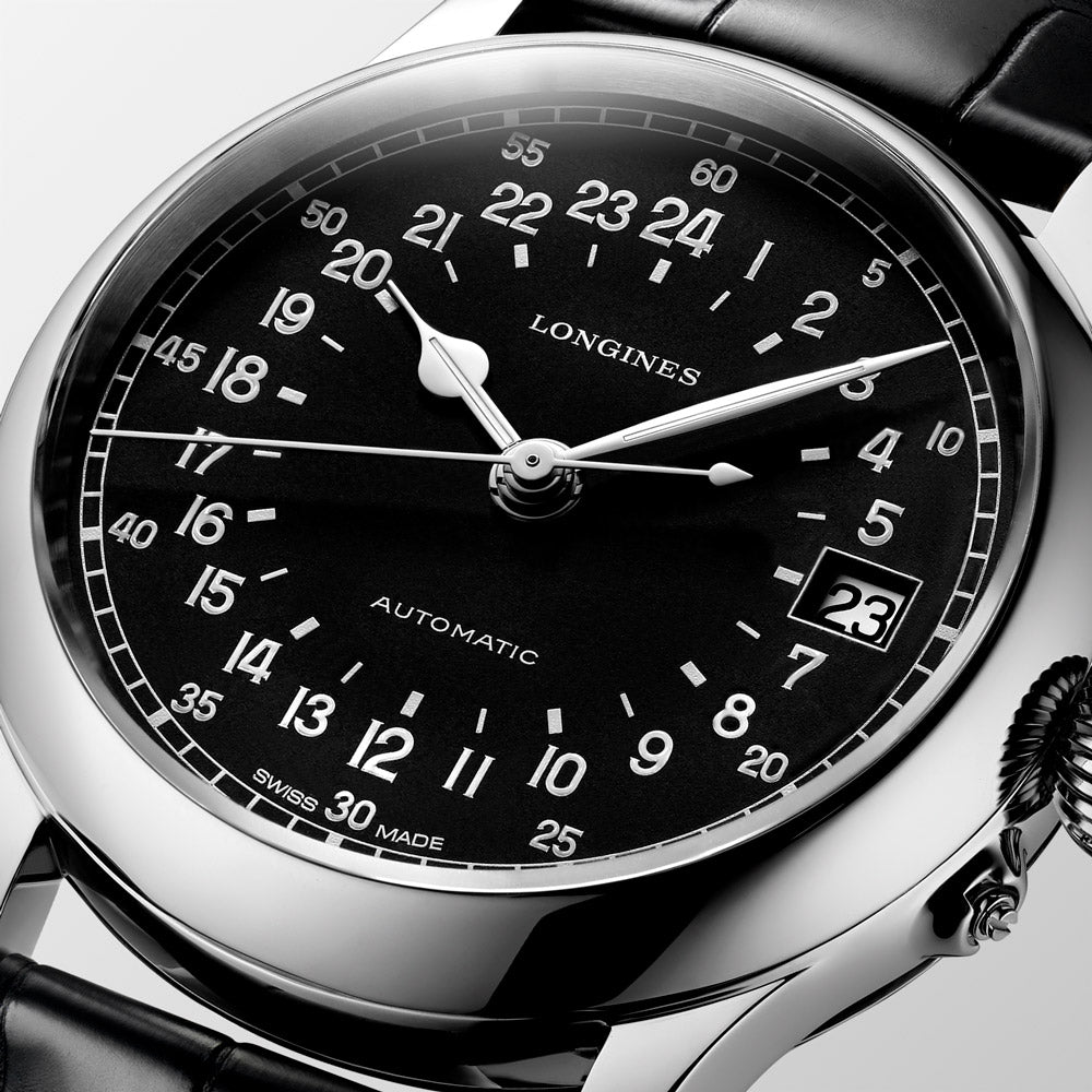 Longines Heritage Avigation Twenty Four Hours 47.5mm Black Dial Automatic Gents Watch L2.751.4.53.4