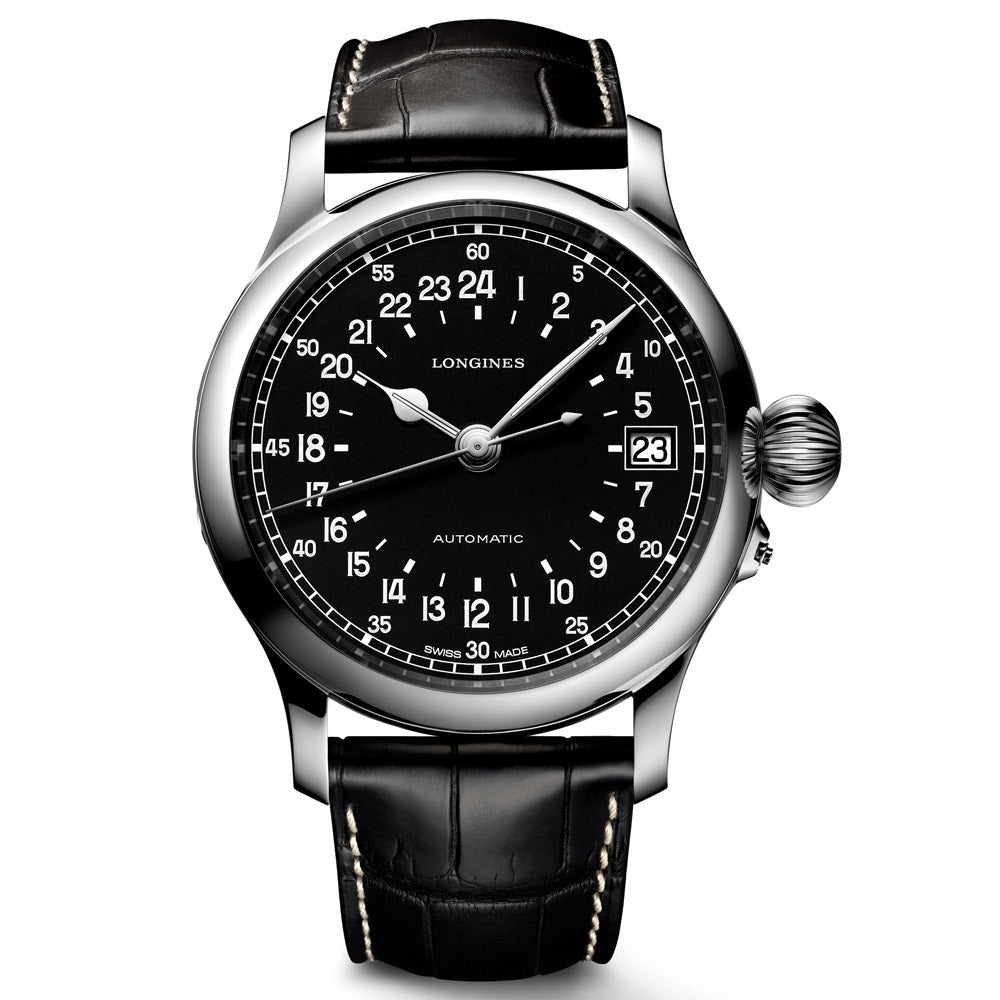 Longines Heritage Avigation Twenty Four Hours 47.5mm Black Dial Automatic Gents Watch L2.751.4.53.4