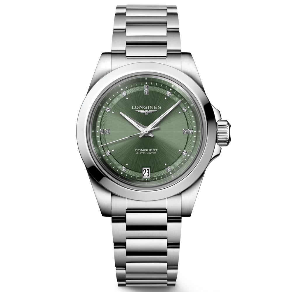 Longines Conquest 2023 34mm Green Dial Diamond Automatic Ladies Watch L3.430.4.07.6