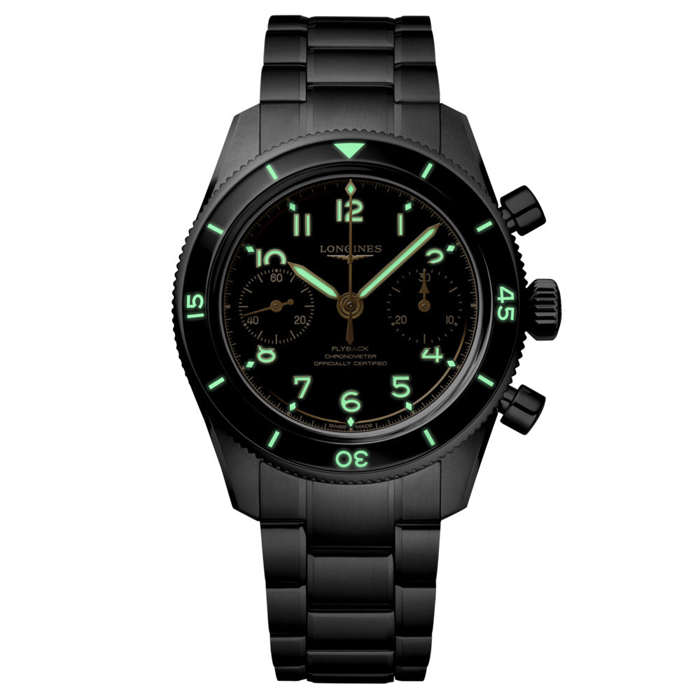 Longines Spirit Pilot Flyback 39.5mm Black Dial Manual Wound Chronograph Gents Watch L3.721.4.53.6