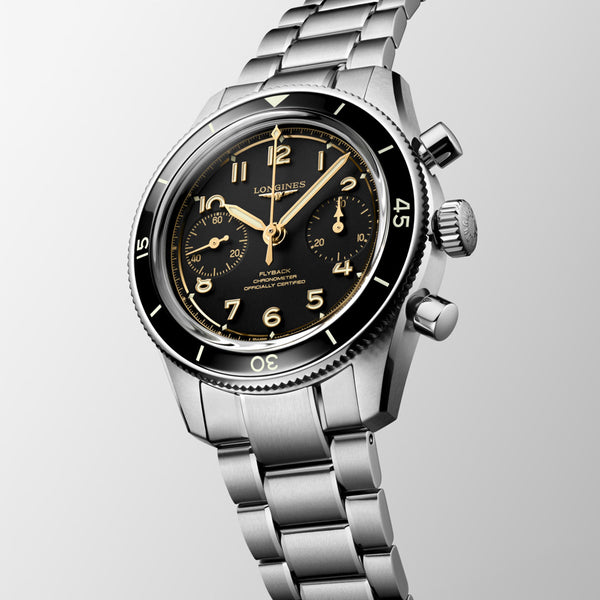 Longines Spirit Pilot Flyback 39.5mm Black Dial Manual Wound Chronograph Gents Watch L3.721.4.53.6