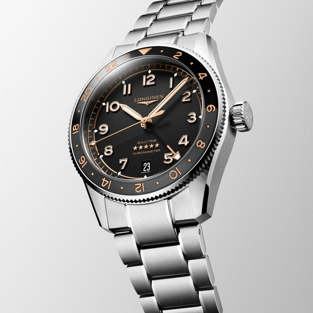 Longines Spirit Zulu Time GMT 39mm Black Dial Automatic Watch L3.802.4.50.6