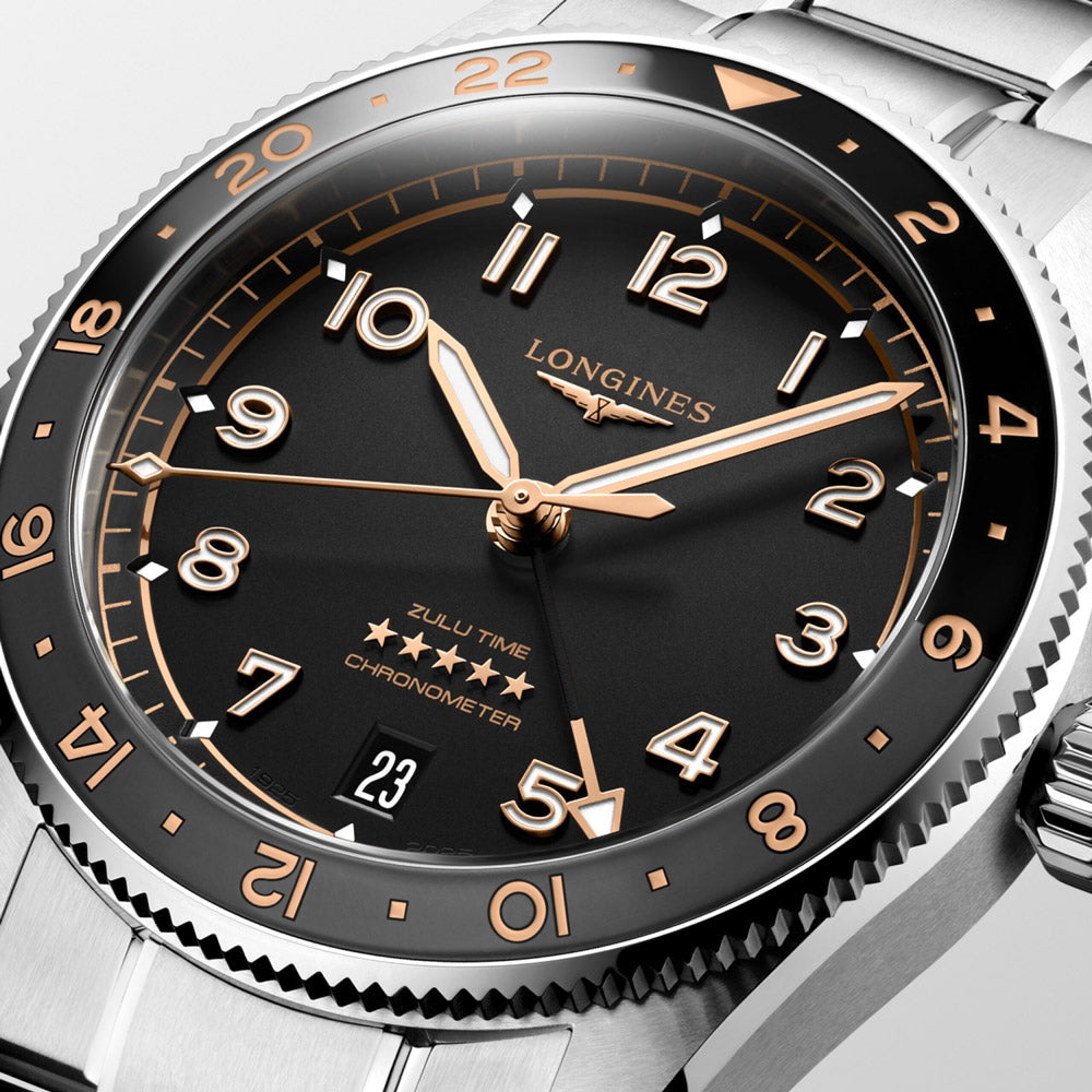 Longines Spirit Zulu Time GMT 39mm Black Dial Automatic Watch L3.802.4.50.6