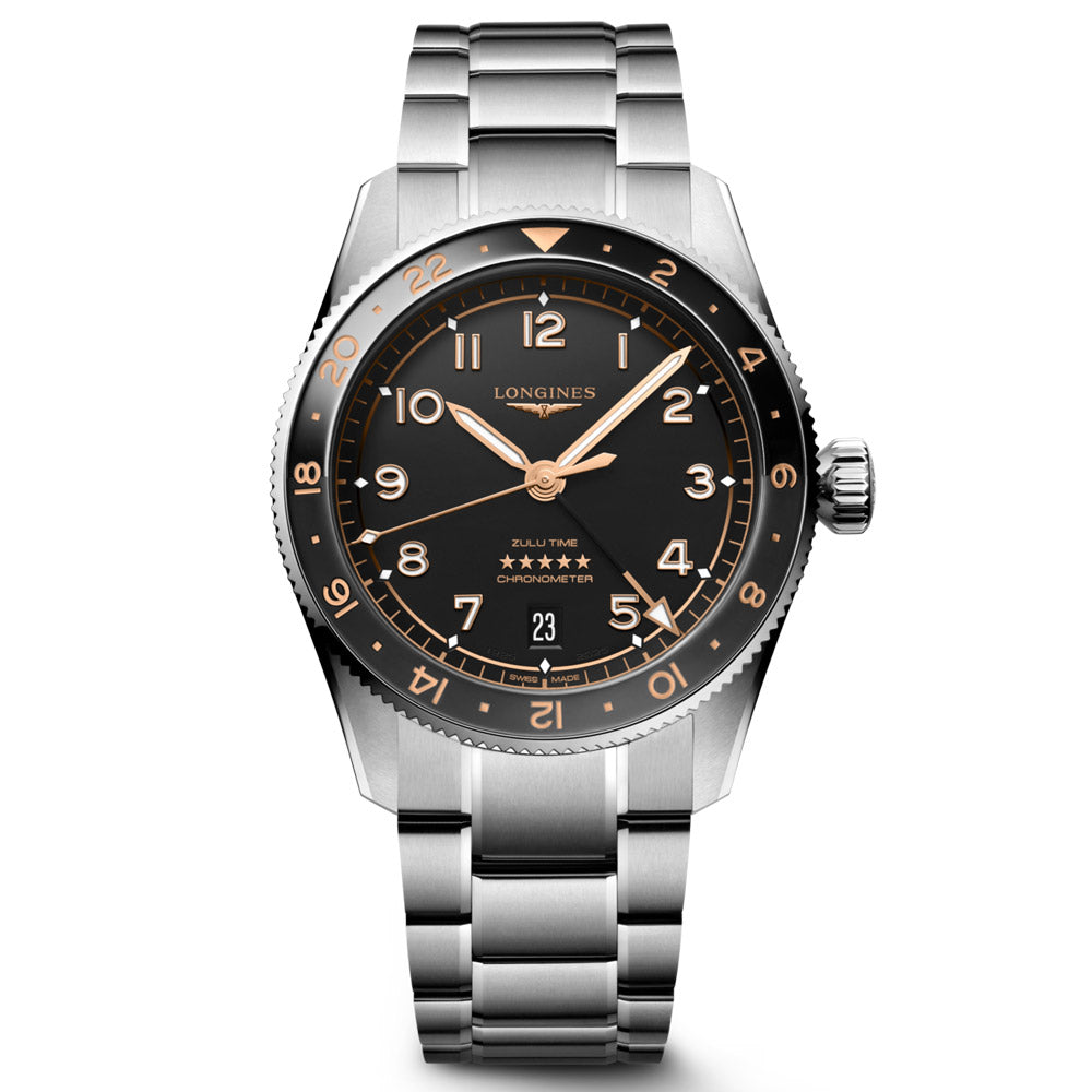 Longines Spirit Zulu Time GMT 39mm Black Dial Automatic Watch L3.802.4.50.6