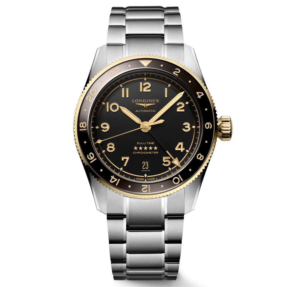 ポルノスター Longines Spirit Zulu Time GMT 39mm Anthracite Dial 18ct Gold Capped St