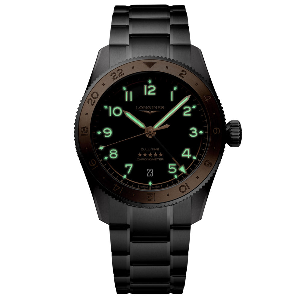 Longines Spirit Zulu Time 1925 GMT 39mm Black Dial Steel and 18ct Pink Gold Cap Automatic Watch L3.803.5.53.6