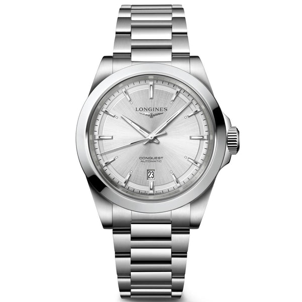 longines conquest 2023 41mm silver dial automatic gents watch