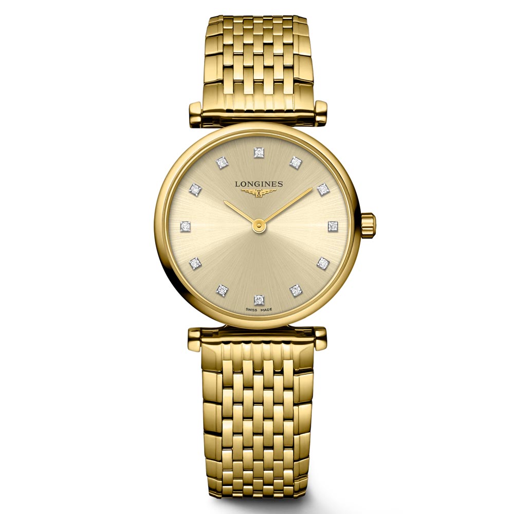 Longines La Grande Classique 24mm Gilt Dial Yellow PVD Diamond Ladies Quartz Watch L4.209.2.37.8