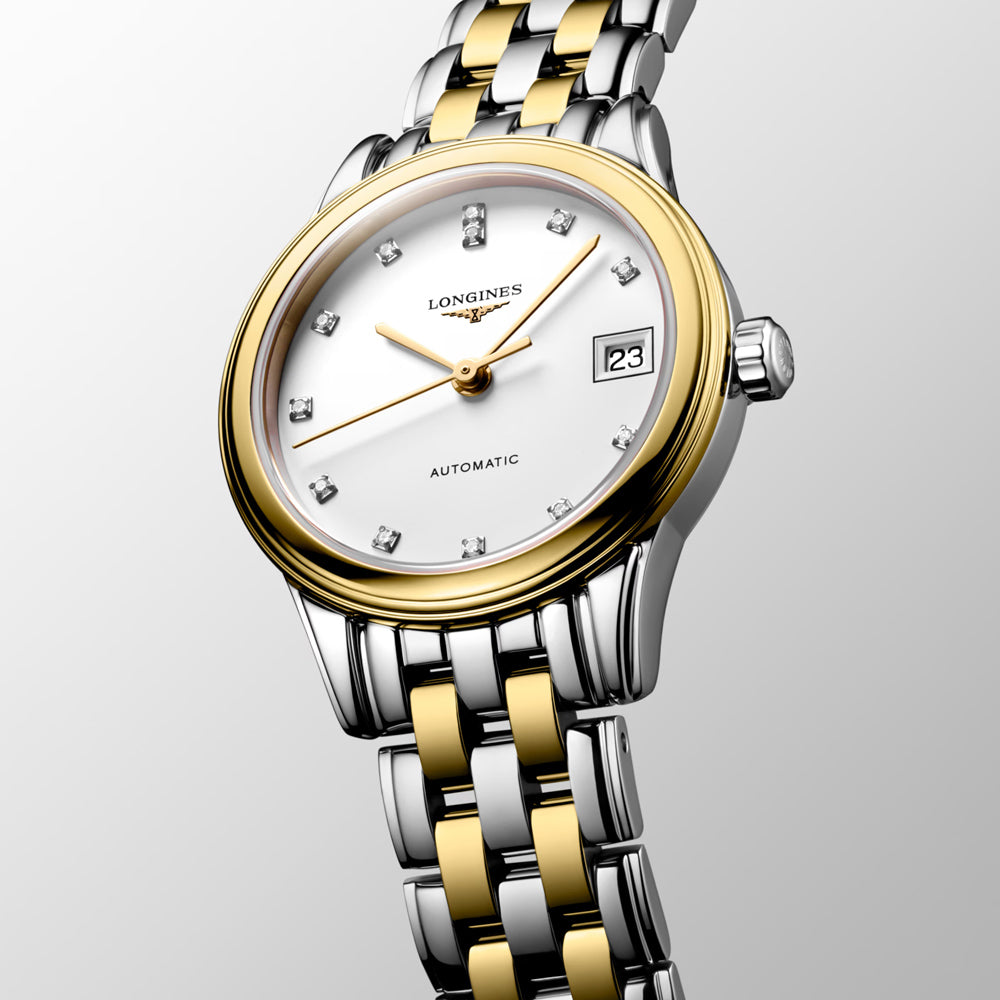 Longines Flagship 26mm White Dial Yellow PVD Steel Diamond Automatic Ladies Watch L4.274.3.27.7