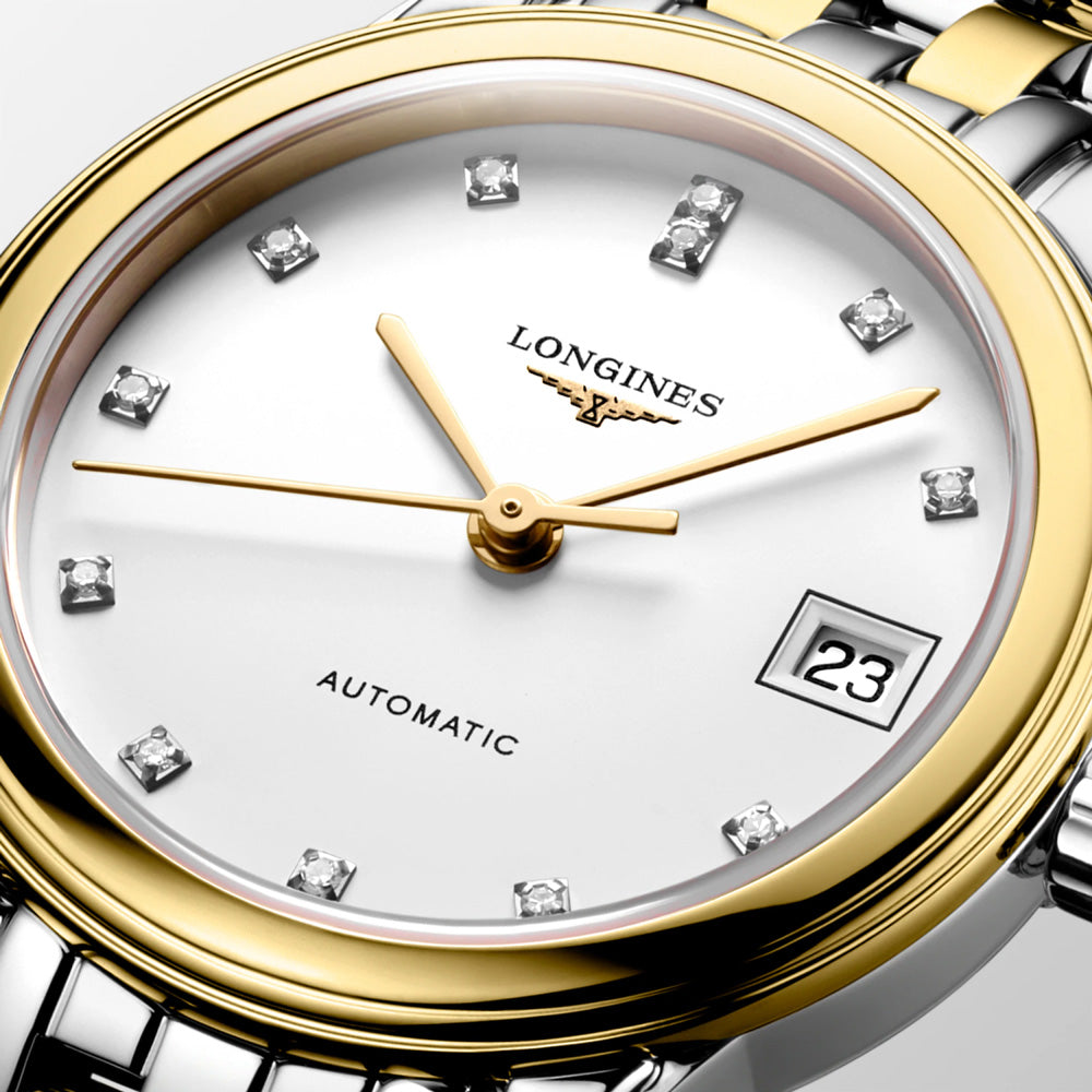 Longines Flagship 26mm White Dial Yellow PVD Steel Diamond Automatic Ladies Watch L4.274.3.27.7