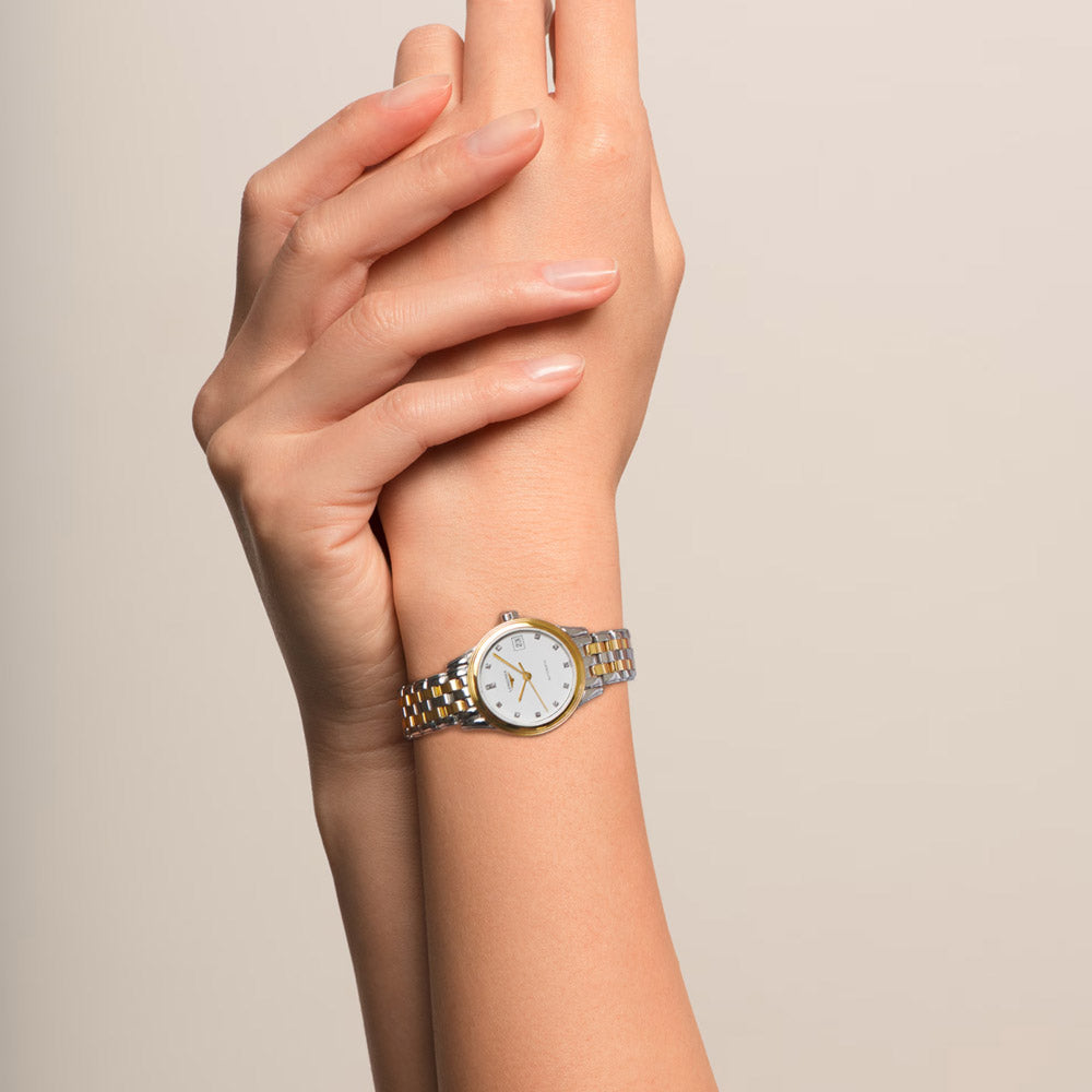 Longines Flagship 26mm White Dial Yellow PVD Steel Diamond Automatic Ladies Watch L4.274.3.27.7