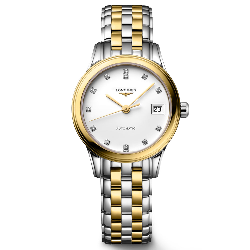 Longines Flagship 26mm White Dial Yellow PVD Steel Diamond Automatic Ladies Watch L4.274.3.27.7