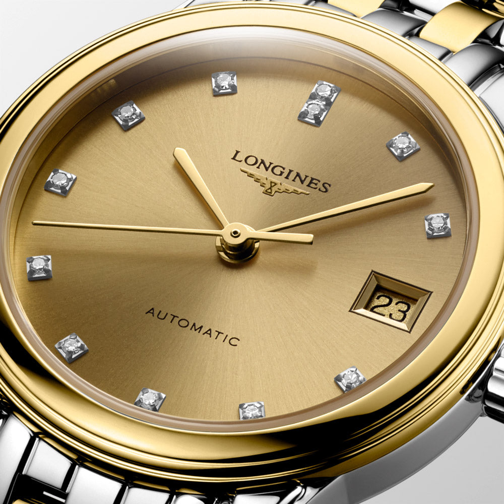 Longines Flagship 26mm Gilt Dial Yellow PVD Steel Diamond Automatic Ladies Watch L4.274.3.37.7
