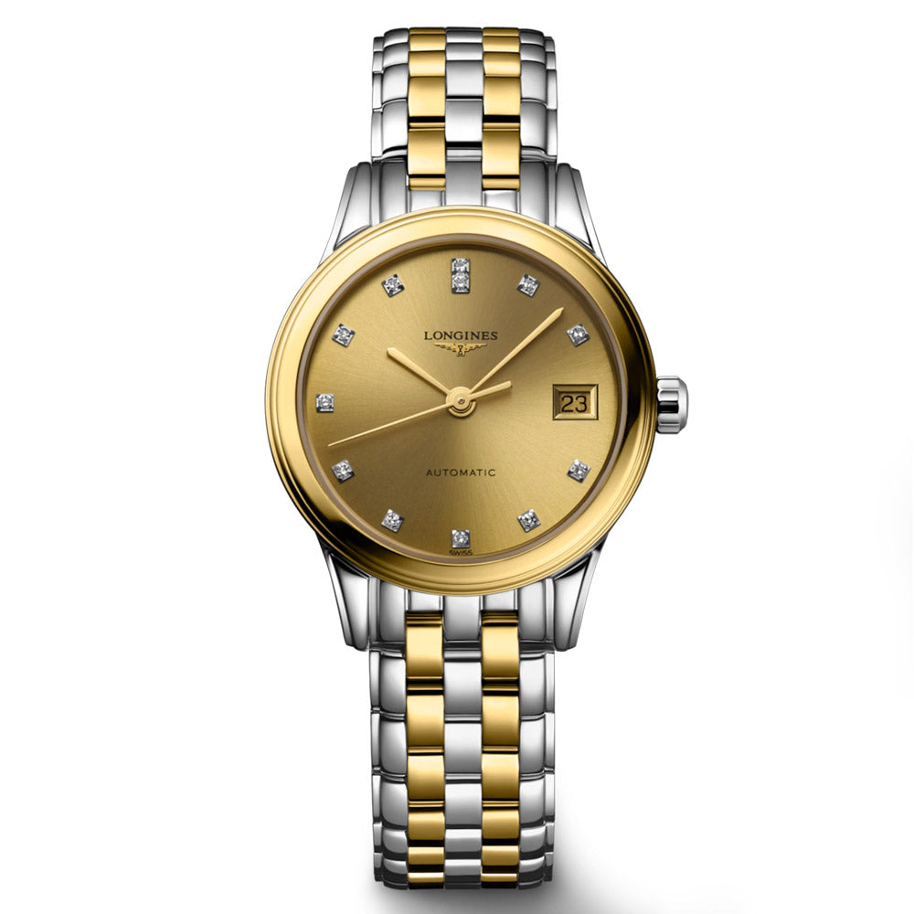 Longines Flagship 26mm Gilt Dial Yellow PVD Steel Diamond Automatic Ladies Watch L4.274.3.37.7