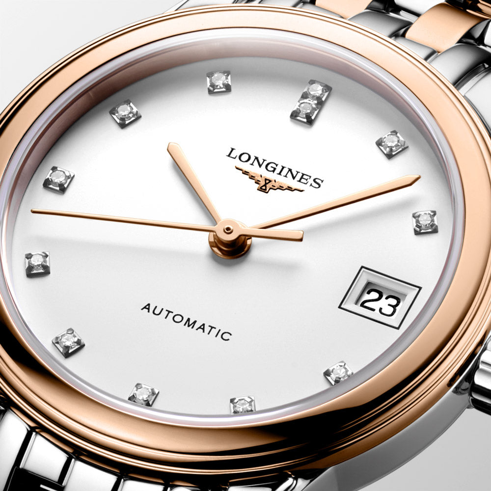 Longines Flagship 26mm White Dial Rose PVD Steel Diamond Automatic Ladies Watch L4.274.3.99.7
