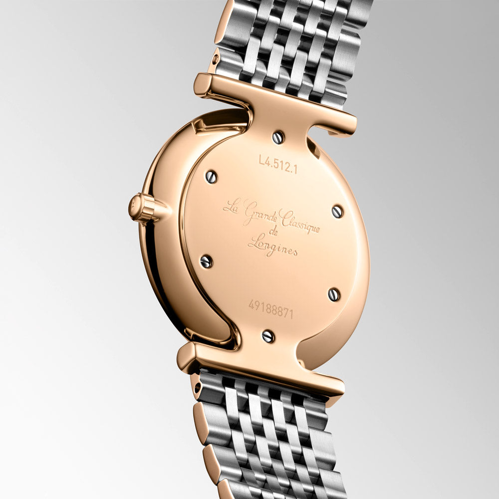 Longines La Grande Classique 29mm MOP Diamond Dot Dial Red PVD Steel Ladies Quartz Watch L4.512.1.97.7