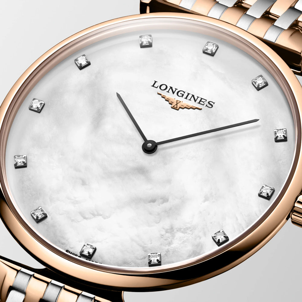 Longines La Grande Classique 38mm MOP Diamond Dot Dial Red PVD Steel Quartz Watch L4.866.1.97.7