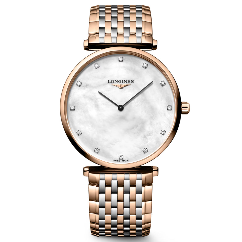 Longines La Grande Classique 38mm MOP Diamond Dot Dial Red PVD Steel Quartz Watch L4.866.1.97.7