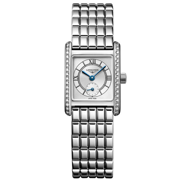 longines mini dolcevita silver dial diamond ladies quartz watch