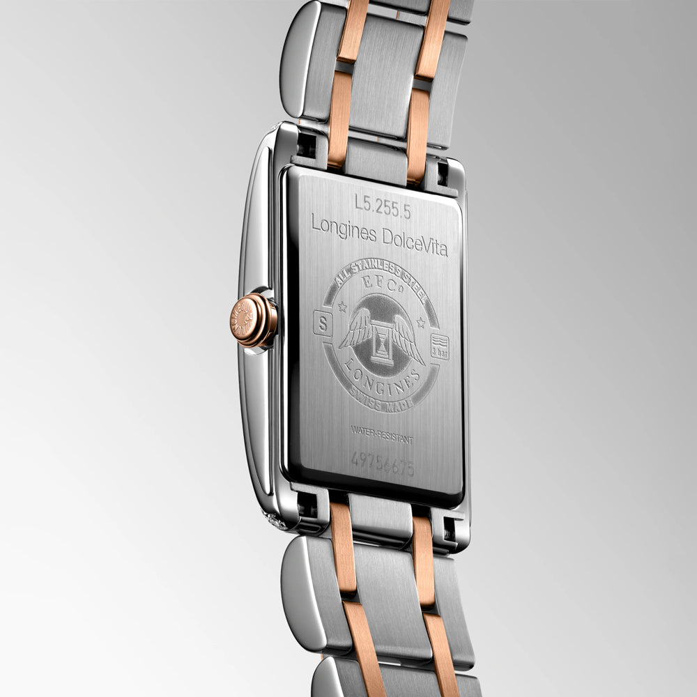 Longines DolceVita Silver Dial 18ct Rose Gold Capped Steel Diamond Ladies Quartz Watch L5.255.5.79.7