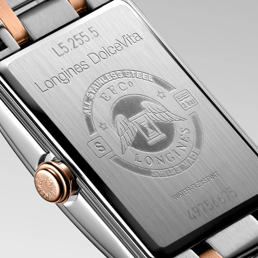 Longines DolceVita Silver Dial 18ct Rose Gold Capped Steel Diamond Ladies Quartz Watch L5.255.5.79.7