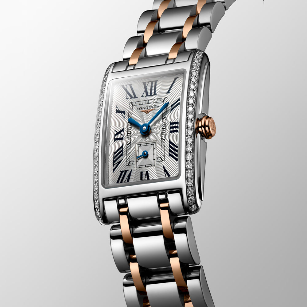 Longines DolceVita Silver Dial 18ct Rose Gold Capped Steel Diamond Ladies Quartz Watch L5.255.5.79.7