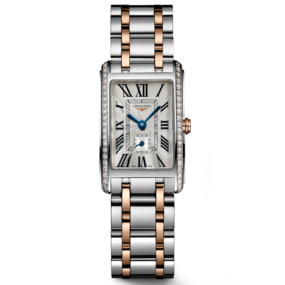 Longines DolceVita Silver Dial 18ct Rose Gold Capped Steel Diamond Ladies Quartz Watch L5.255.5.79.7
