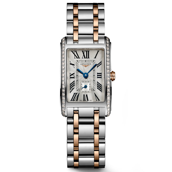 Longines DolceVita Silver Dial 18ct Rose Gold Capped Steel Diamond Ladies Quartz Watch L5.255.5.79.7