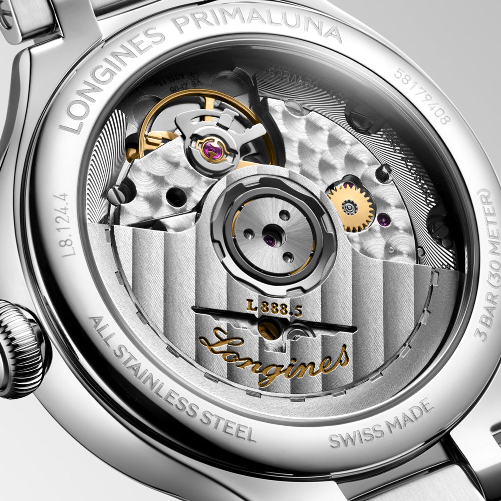 Longines PrimaLuna 34mm MOP Diamond Dot Dial Ladies Automatic Watch L8.124.4.87.6