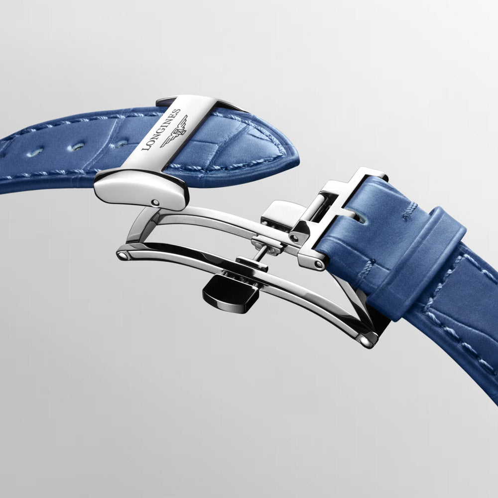 Longines PrimaLuna 34mm Blue MOP Diamond Dot Dial Moonphase Ladies Automatic Watch L8.126.0.97.2