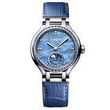 Longines PrimaLuna 34mm Blue MOP Diamond Dot Dial Moonphase Ladies Automatic Watch L8.126.0.97.2