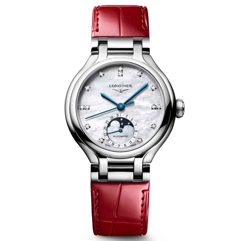 Longines PrimaLuna 34mm MOP Diamond Dot Dial Moonphase Ladies Automatic Watch L81264872