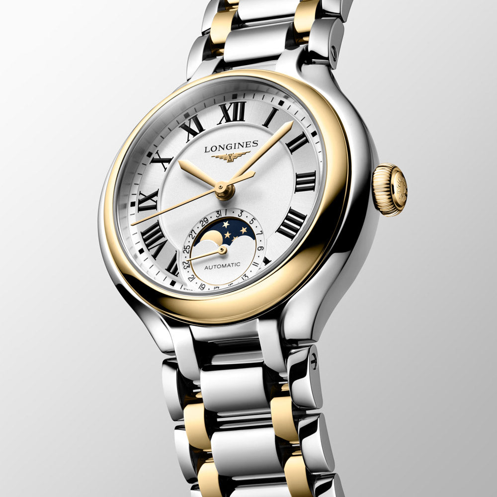 Longines PrimaLuna 34mm Silver Dial Moonphase 18ct gold and steel Ladies Automatic Watch L8.126.5.79.7