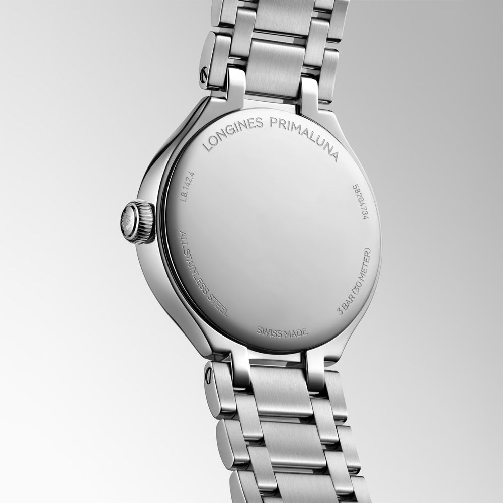 Longines PrimaLuna 30mm Sky Blue Diamond Dot Dial Ladies Quartz Watch L8.142.4.97.6