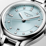 Longines PrimaLuna 30mm Sky Blue Diamond Dot Dial Ladies Quartz Watch L8.142.4.97.6
