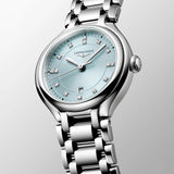 Longines PrimaLuna 30mm Sky Blue Diamond Dot Dial Ladies Quartz Watch L8.142.4.97.6