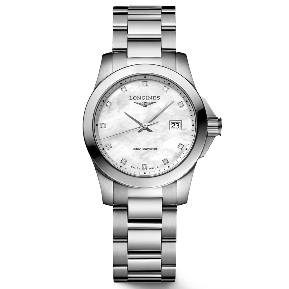 Longines Conquest 29.5mm MOP Diamond Dot Dial Ladies Quartz Watch L3.376.4.87.6