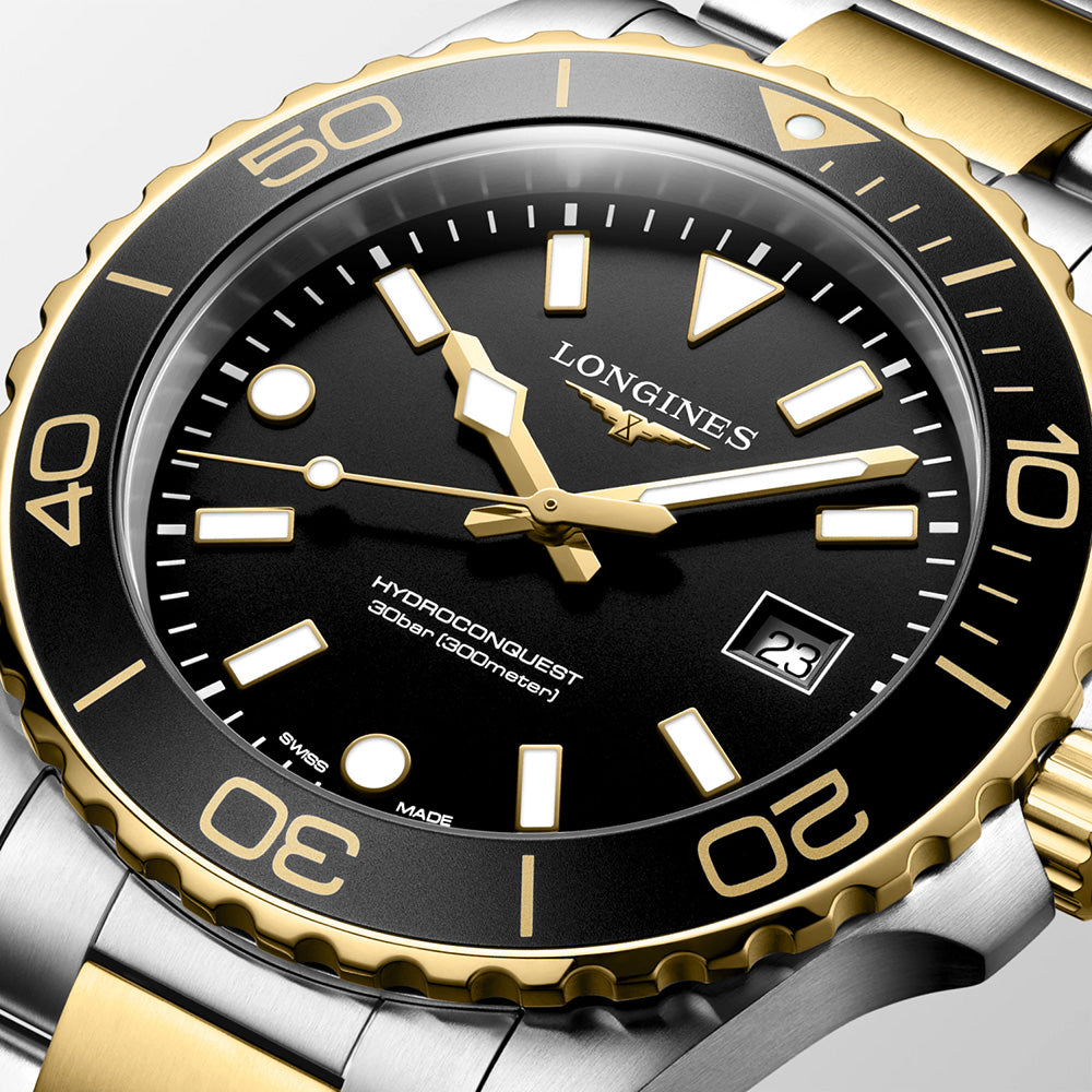 Longines HydroConquest 42mm Black Dial Steel and Yellow Gold PVD Gents Quartz Watch L37693567