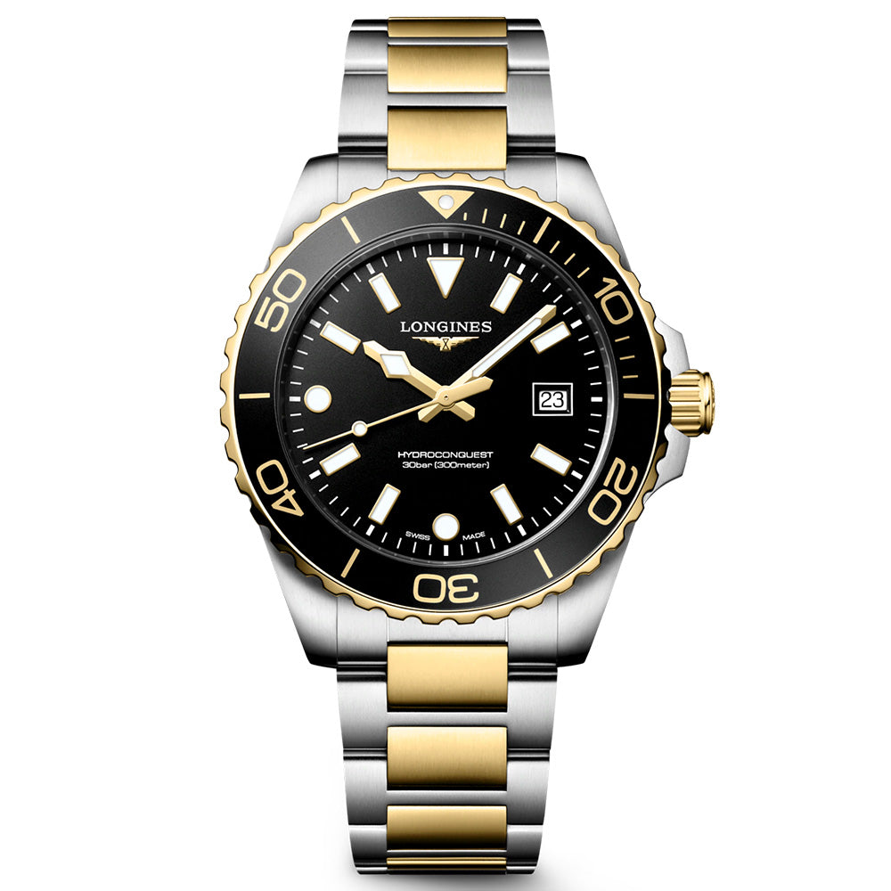 Longines HydroConquest 42mm Black Dial Steel and Yellow Gold PVD Gents Quartz Watch L37693567