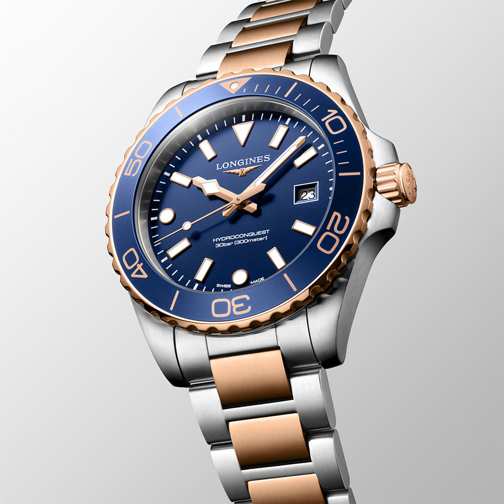 Longines HydroConquest 42mm Blue Dial Steel and Rose Gold PVD Gents Quartz Watch L37693987